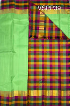 VSPP39 - radium green color body &amp; multicolor pallu,blouse - Pure silk saree