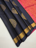 VSZB222 - navy blue color body , magenta color pallu , blouse - Pure silk saree