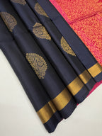 VSZB222 - navy blue color body , magenta color pallu , blouse - Pure silk saree