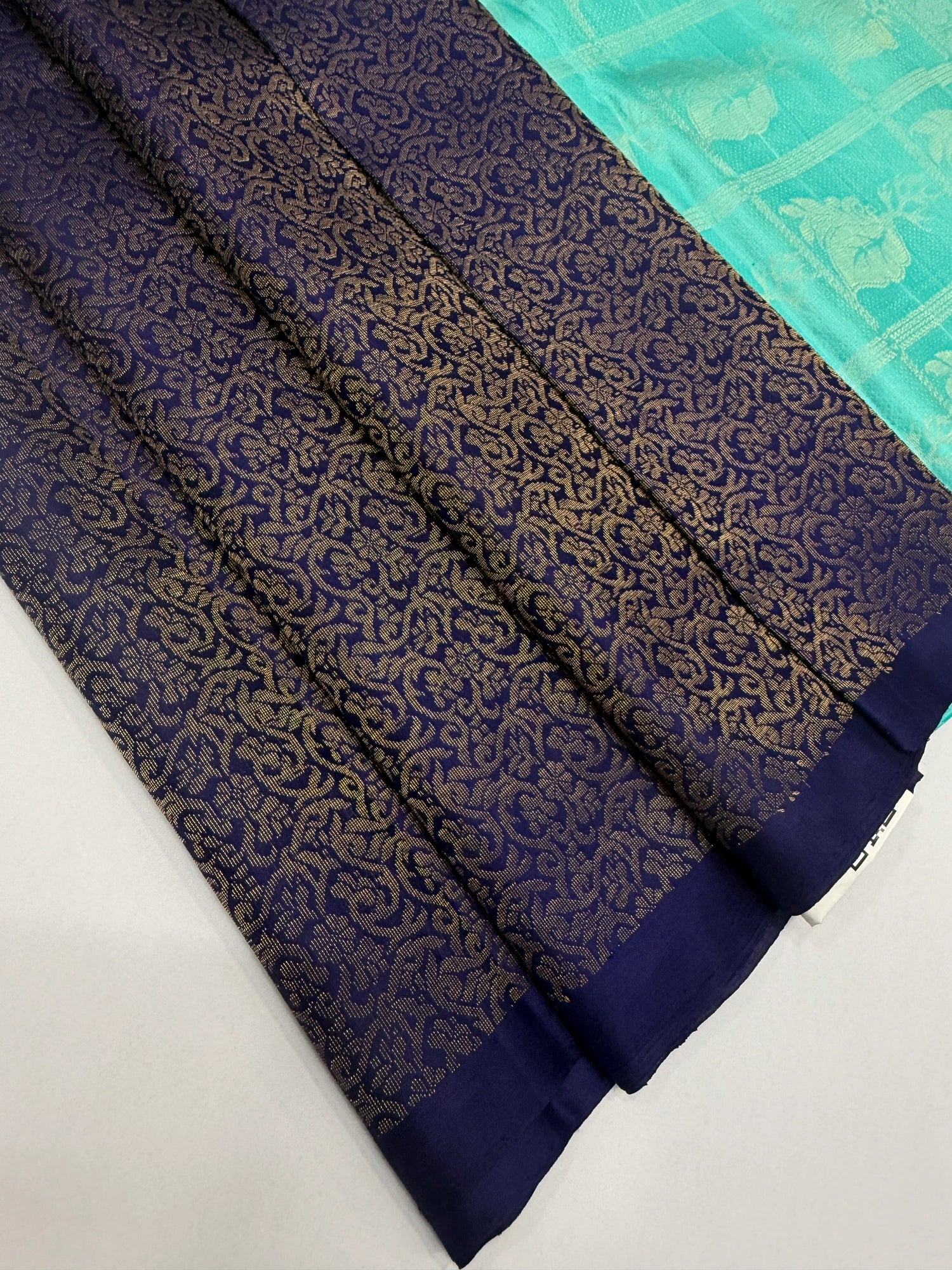 VSA217 - dark ink blue color body & sea blue color pallu , blouse pure silk saree