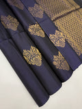 VSS354 - navy blue color body, pallu , blouse pure silk saree