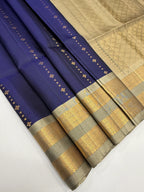 VSF937 - navy blue color body , beige color pallu,blouse - Pure silk saree
