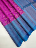 VSA14 - magenta color body & copper sulphate blue color pallu , blouse pure silk saree