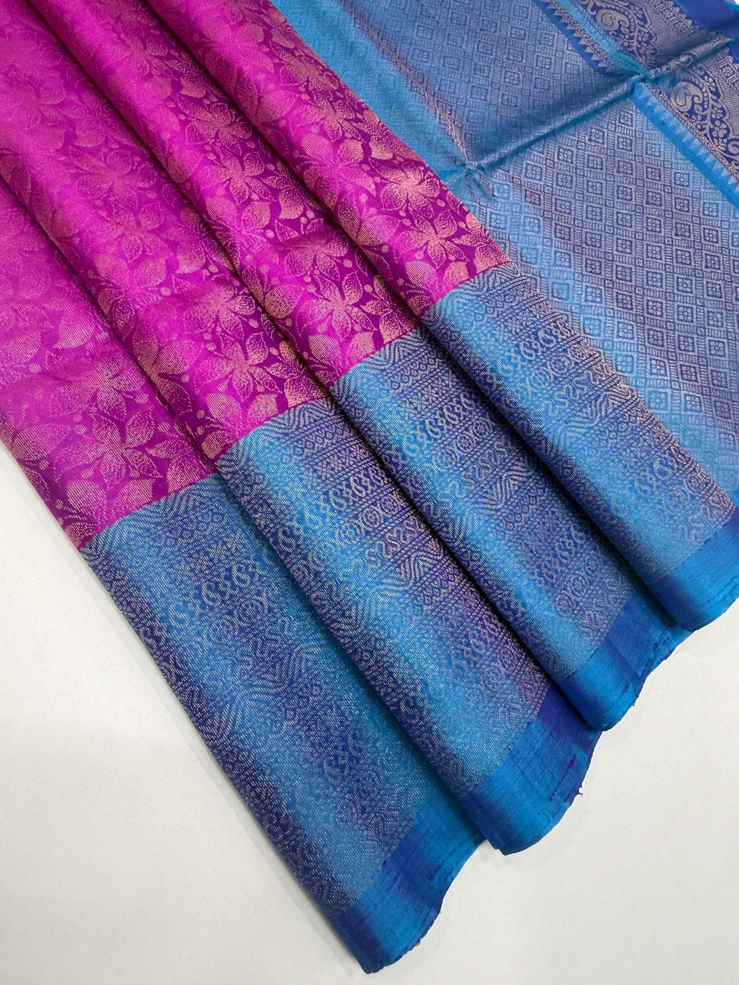 VSA14 - magenta color body & copper sulphate blue color pallu , blouse pure silk saree