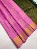 VSZB239 - milk rose color body, leaf green color pallu , blouse - Pure silk saree