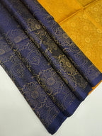 VSA483 - navy blue color body & yellow green color pallu , blouse pure silk saree