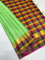 VSPP39 - radium green color body &amp; multicolor pallu,blouse - Pure silk saree