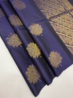 VSS445 - navy blue color body, pallu , blouse pure silk saree