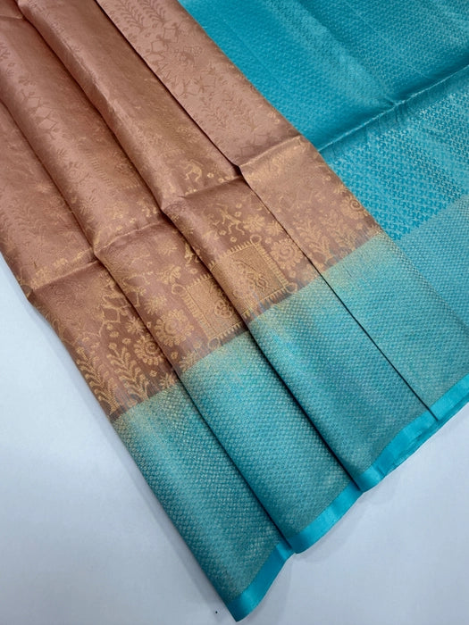 VSA647 - onion pink color body & sky blue color pallu , blouse pure silk saree