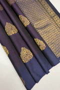 VSCB386 - dark violet color body , ink blue color pallu , blouse - Pure silk saree