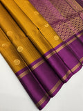 VSF955 - mustard color body ,&nbsp; purple color pallu,blouse - Pure silk saree