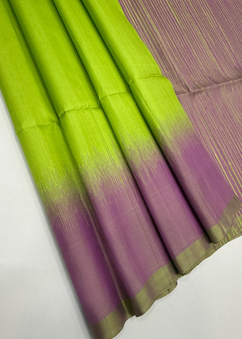VSD119 - dark pista green color body &amp; lavender with green color pallu,blouse - Pure silk saree