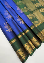 VSF940 - blue color body ,&nbsp; bottle green color pallu,blouse - Pure silk saree