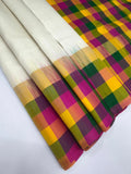 VSPP42 - white color body , multicolor pallu,blouse - Pure silk saree