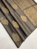 VSS440 - elephant grey color body, pallu , blouse pure silk saree