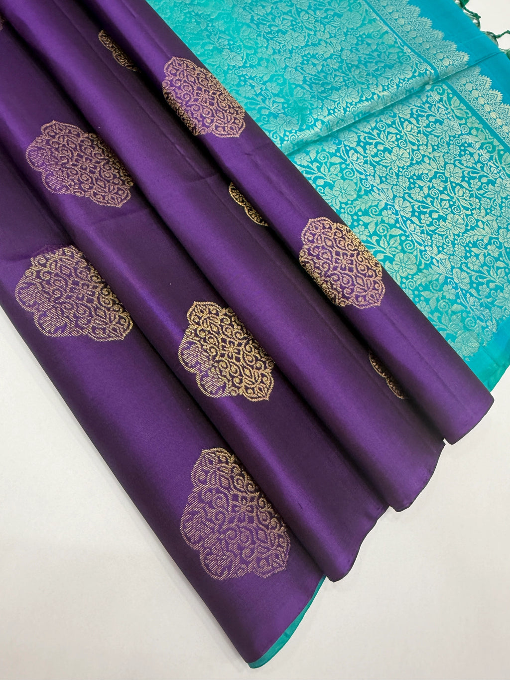 VSBL404 - violet color body , peacock green color pallu , blouse - Pure silk saree