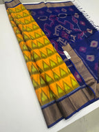 VSISC373 - mango yellow color body , navy blue, color pallu , blouse.