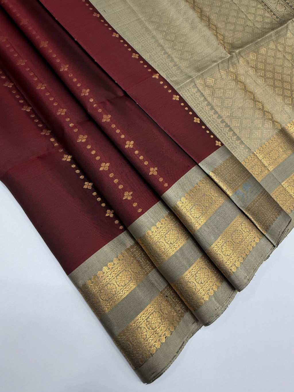 VSF938 - maroon color body , beige color pallu,blouse - Pure silk saree