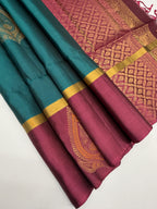 VSBP45 - peacock green color body & purple color pallu,blouse - Pure silk saree