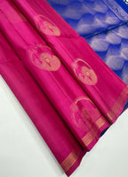 VSBL381 - rani pink color body , dark ink blue color pallu , blouse - Pure silk saree
