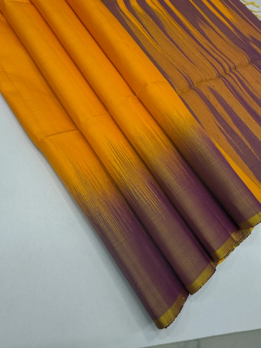 VSD135 - mango yellow color body &amp; yellow with violet color pallu,blouse - Pure silk saree