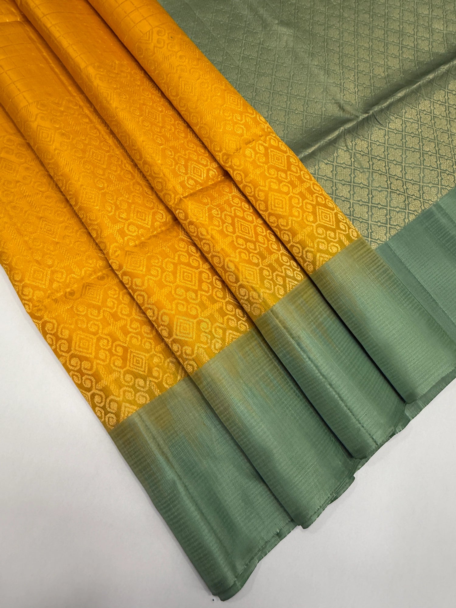 VSA642 - yellow color body & pastel green color pallu , blouse pure silk saree