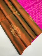 VSBP60 - honey brown (magenta with green) color body , magenta color pallu,blouse - Pure silk saree