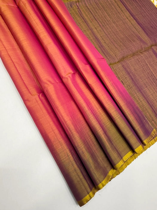 VSD150 - pink with orange color body &amp; yellow with violet color pallu,blouse - Pure silk saree