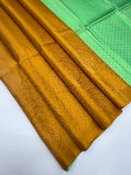 VSA32 - mustard yellow color body & light green color pallu , blouse pure silk saree
