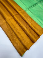 VSA32 - mustard yellow color body & light green color pallu , blouse pure silk saree