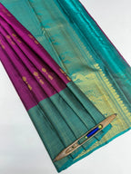 VSKB4 - purple color body , teal blue pallu,blouse - Pure silk saree