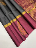 VSBP42 - dark grey color body & purple color pallu,blouse - Pure silk saree