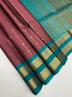 VSF939 - onion pink color body ,&nbsp; peacock blue color pallu,blouse - Pure silk saree