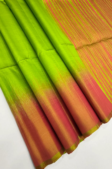 VSD131 - leaf green color body &amp; green with pink color pallu,blouse - Pure silk saree