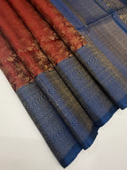 VSA433 - maroon color body & peacock blue color pallu , blouse pure silk saree