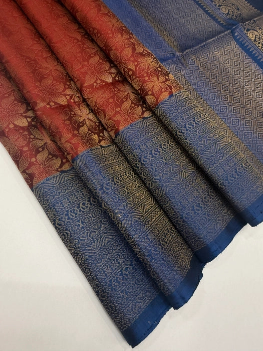 VSA433 - maroon color body & peacock blue color pallu , blouse pure silk saree