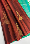 VSBP89 - brick red color body & blue with green color pallu,blouse - Pure silk saree