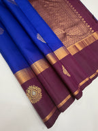 VSCB585 - royal blue color body , purple color pallu , blouse - Pure silk saree