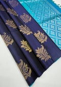 VSDBL211 - navy blue color body , bluish green pallu , blouse pure silk saree