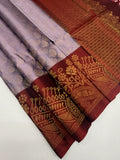 VSA566 - light lavender color body & maroon color pallu , blouse pure silk saree