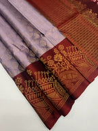 VSA566 - light lavender color body & maroon color pallu , blouse pure silk saree