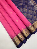 VSF922 - pink color body , navy blue color pallu,blouse - Pure silk saree