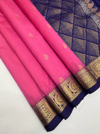 VSF922 - pink color body , navy blue color pallu,blouse - Pure silk saree