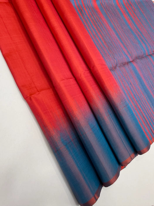 VSD134 - tomato red color body &amp; blue color pallu,blouse - Pure silk saree