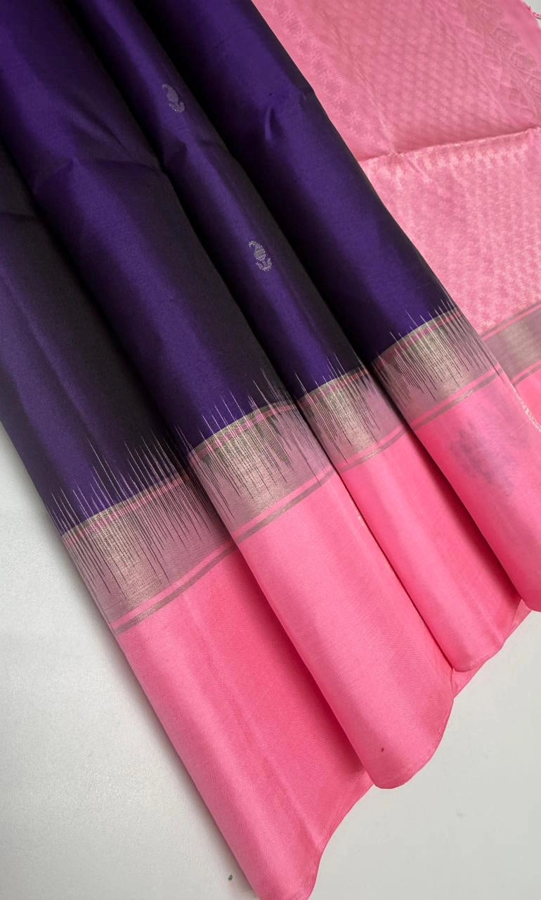 VSCB611 - violet color body , milk rose color pallu , blouse - Pure silk saree