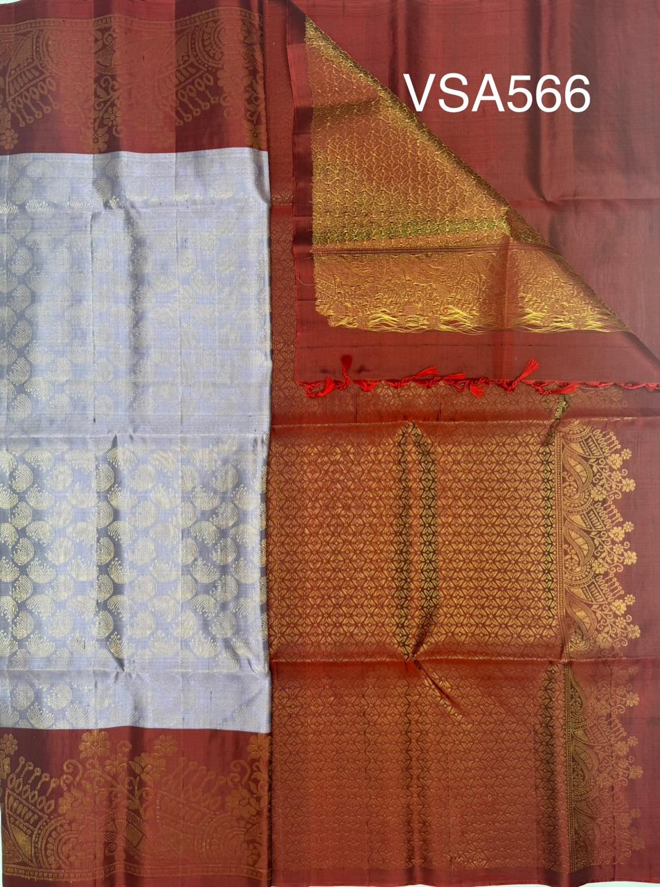 VSA566 - light lavender color body & maroon color pallu , blouse pure silk saree