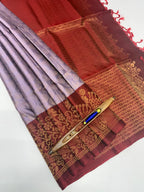 VSA566 - light lavender color body & maroon color pallu , blouse pure silk saree