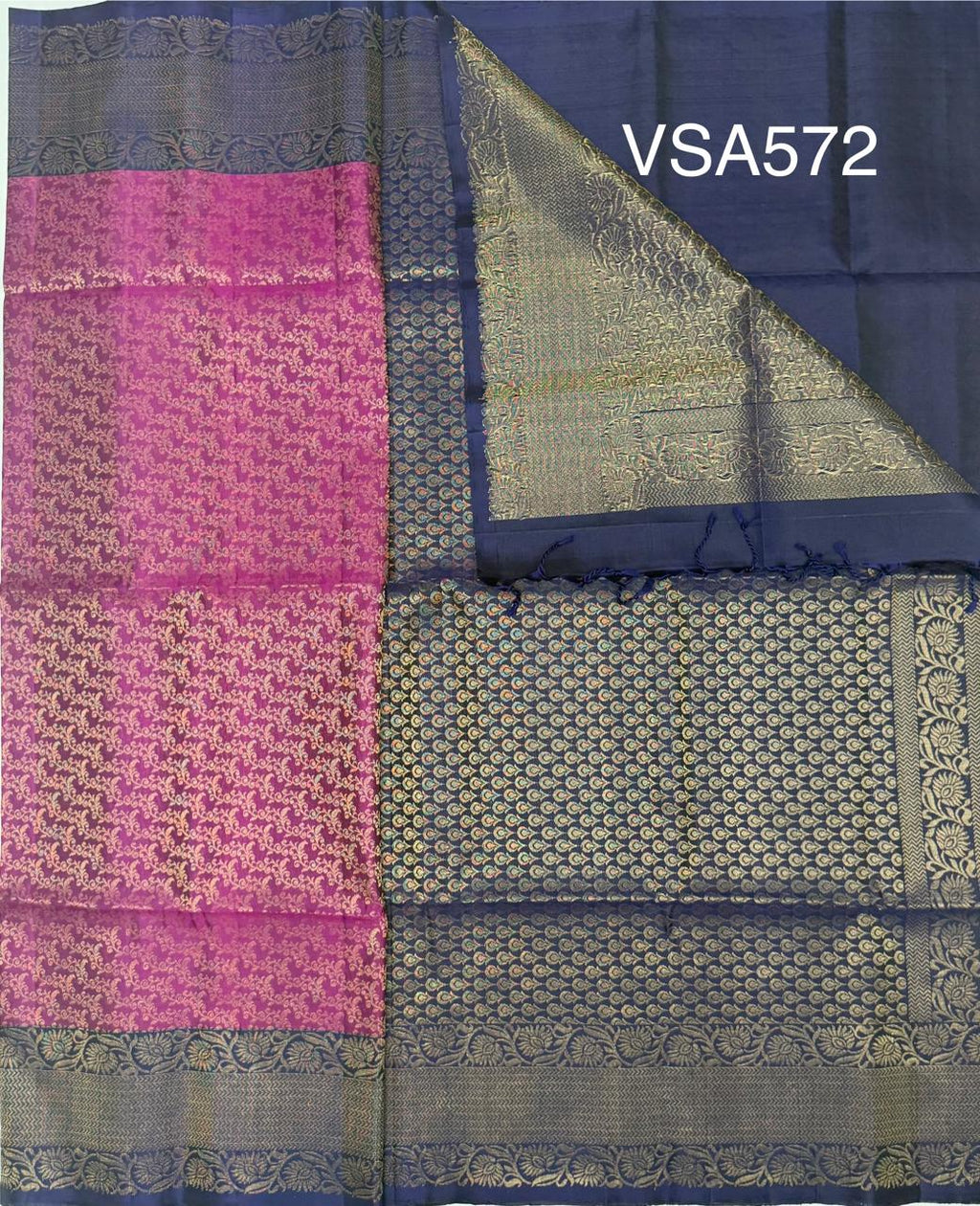 VSA572 - purple color body & navy blue color pallu , blouse pure silk saree