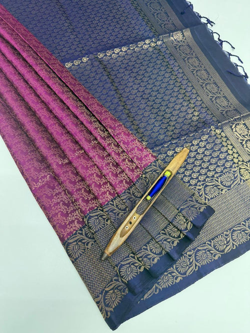 VSA572 - purple color body & navy blue color pallu , blouse pure silk saree