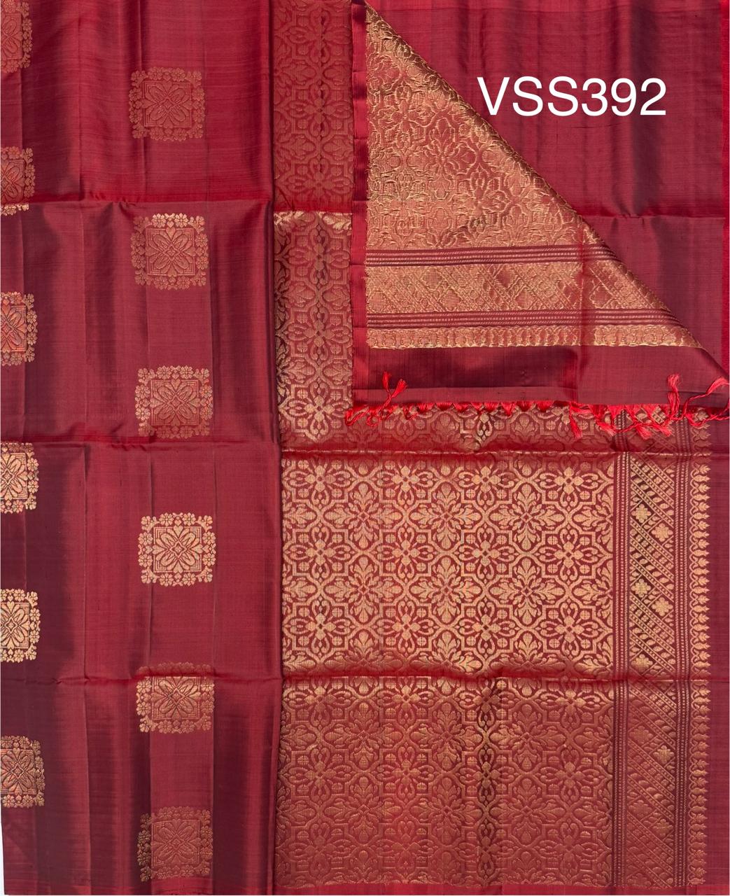 VSS392 - maroon color body, pallu , blouse pure silk saree